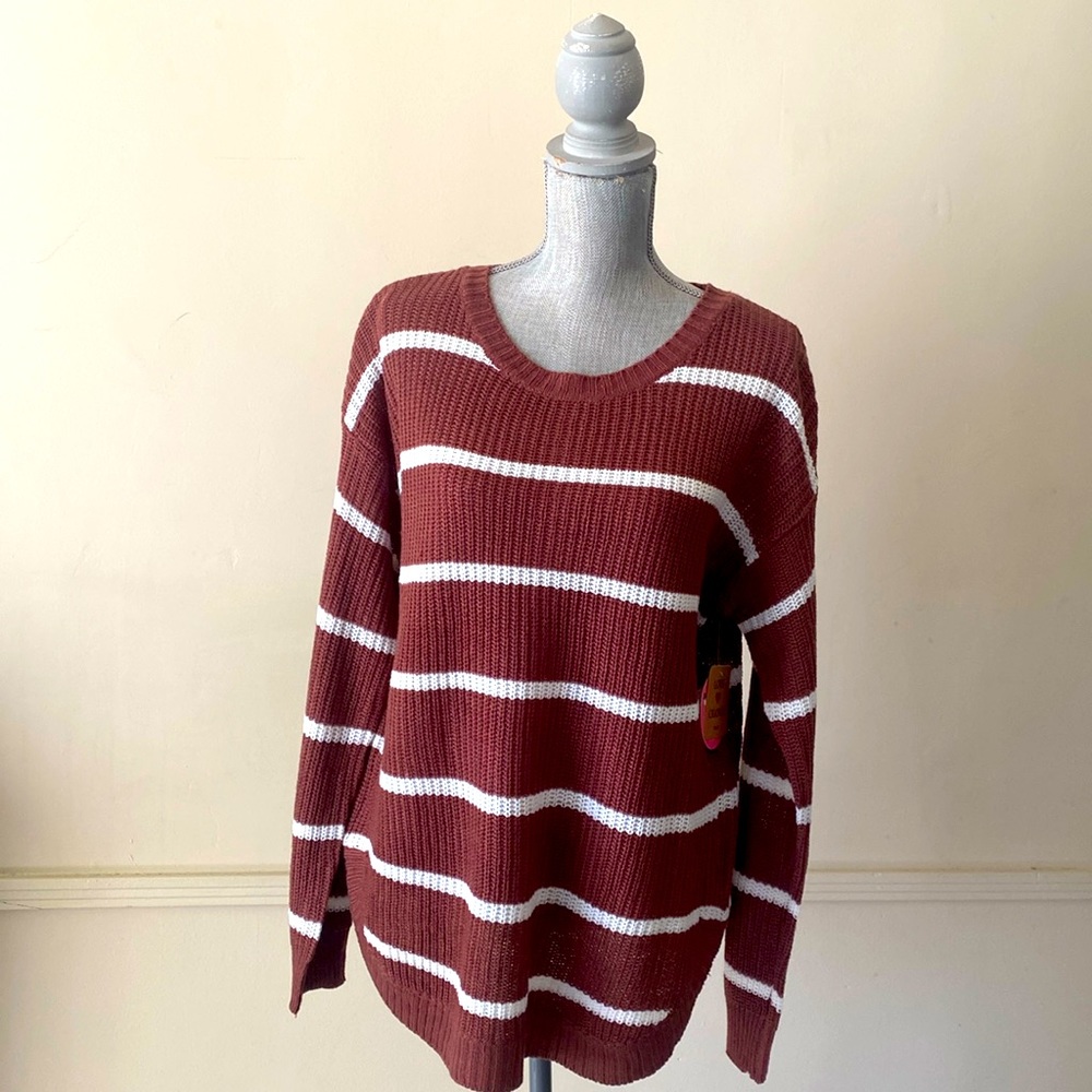 LCI STRIPED DROP SHOULDER DOLMAN SLEEVE BUTTON-BACK KNIT SWEATER SIZE L 🌟NWT🌟